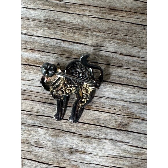 Vintage Sterling Silver Cat Pin Brooch With Red Rhinestone Eye - Picture 5 of 6